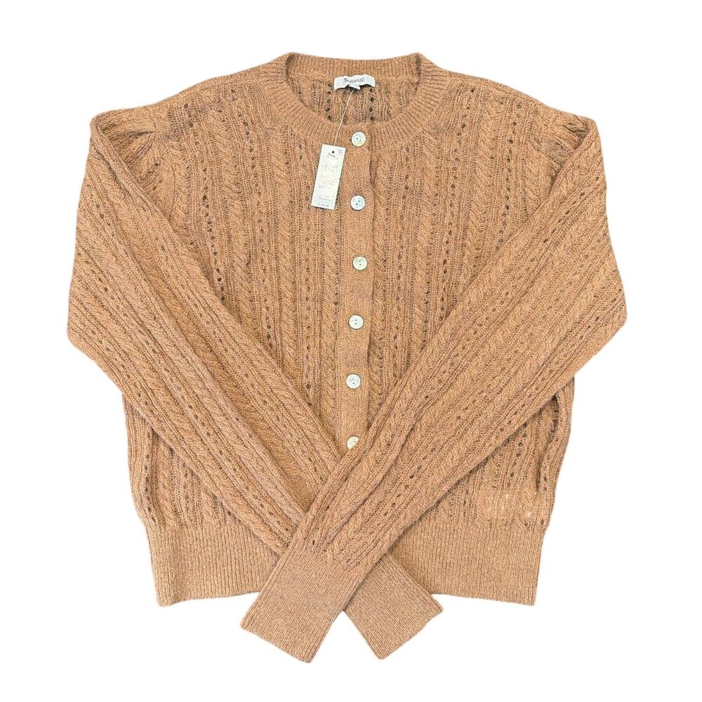 NWT Madewell Alpaca Blend Pointelle Cardigan Sweater, Tan Brown, Women’s XL